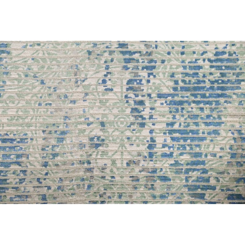 Striped Abstract Area Rug Hand-Knotted Wool Carpet - 5'7" x 7'6"
