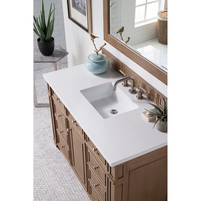 James Martin Vanities Bristol 48" Single Vanity, Whitewashed Walnut - White Zeus Quartz