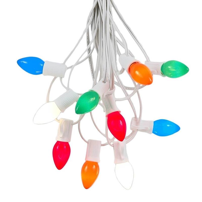 25 Foot C7 Ceramic Christmas Light Set, Hanging String Lights, White Wire - Multi