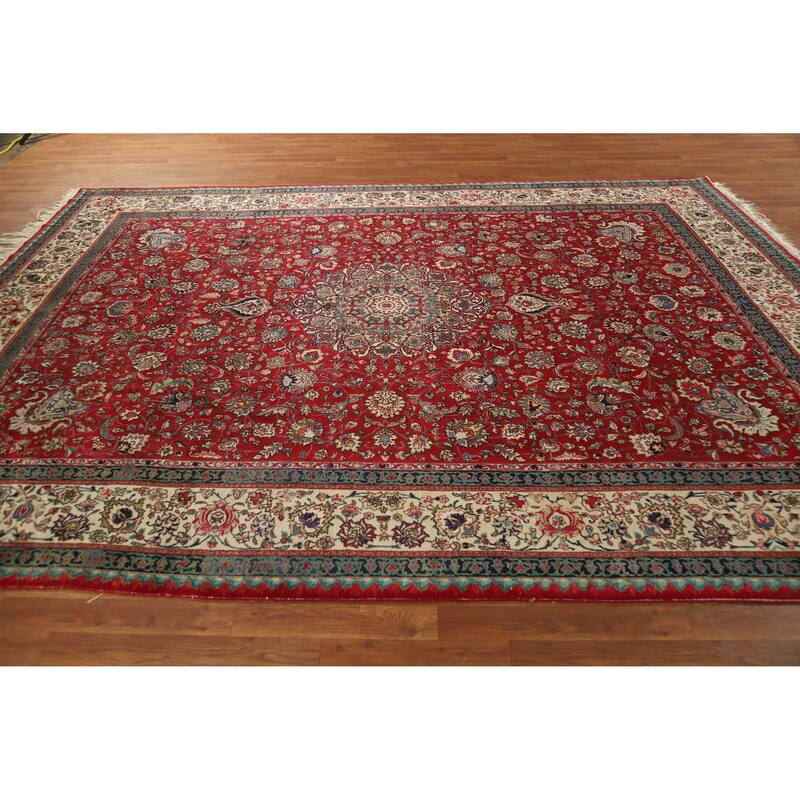 Hand Knotted Oriental 100% Wool Carpet Traditional Floral Red Tabriz Area Rug - 11' 3'' X 8' 1''
