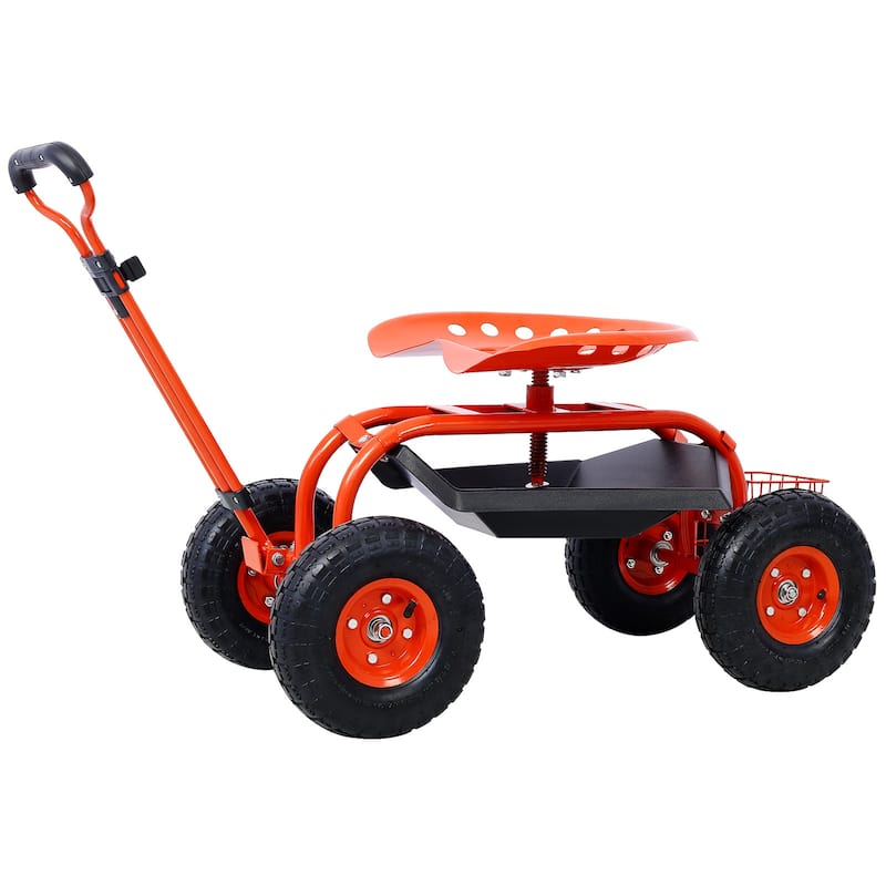 Rolling Garden Scooter Garden Cart Seat with Wheels and Tool Tray, 360 Swivel Seat