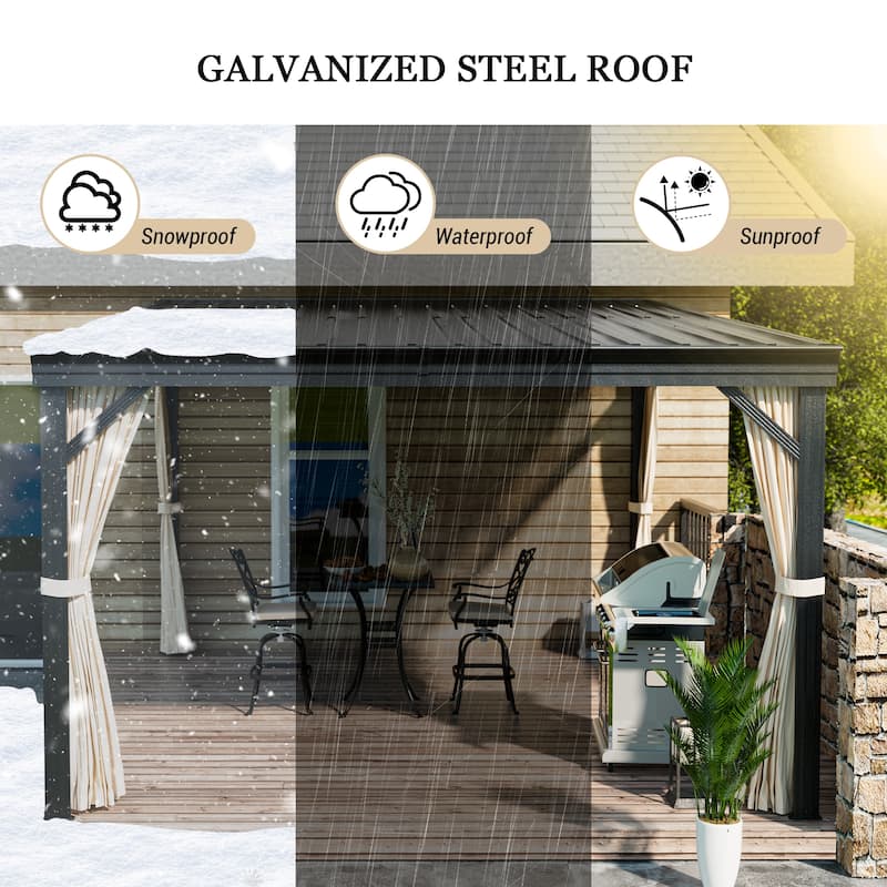Wall-Mounted Hardtop Gazebo with Aluminum Frame