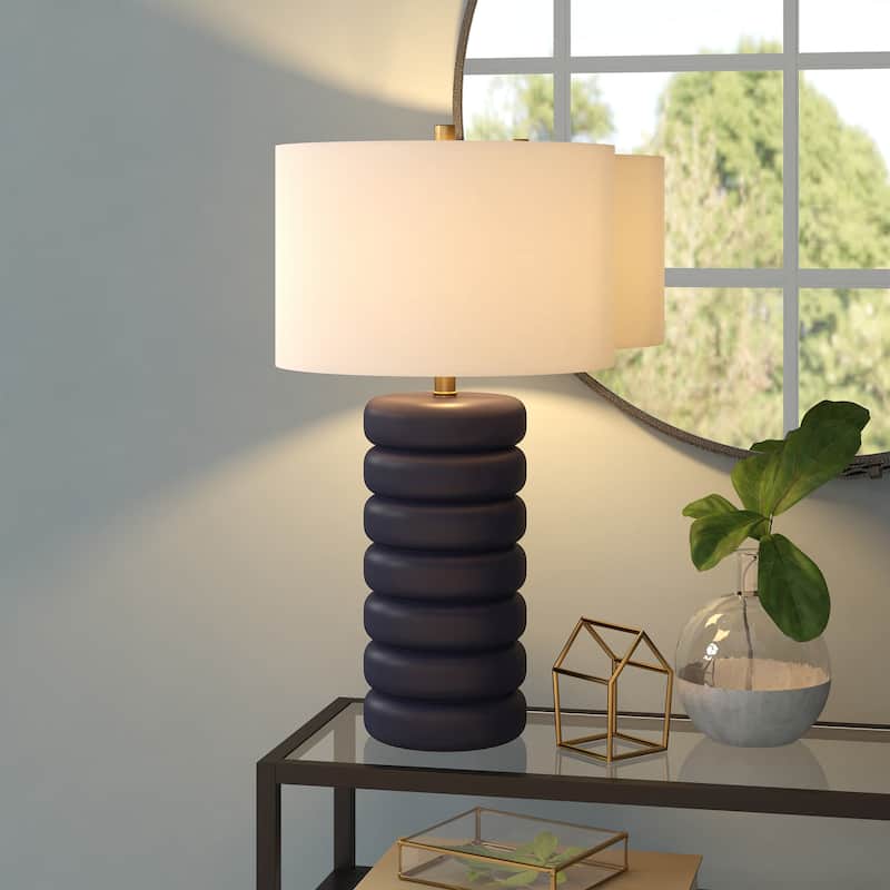Zelda 25" Tall Glass Bubble Body Table Lamp with Fabric Shade