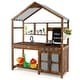 preview thumbnail 1 of 8, Natural Outdoor Solid Wood Mud Kitchen with Fabric Canopy Ideal Gift for Gifts - 39.5" x 16.5" x 49.5"(L x W x H) Kids