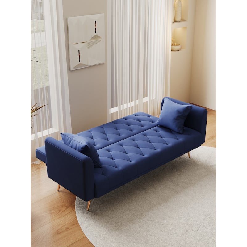 Velvet Upholstered Armsofa with Adjustable Backrest, Convertible Sleeper Sofa Bed, Stylish Loveseat with Metal Legs
