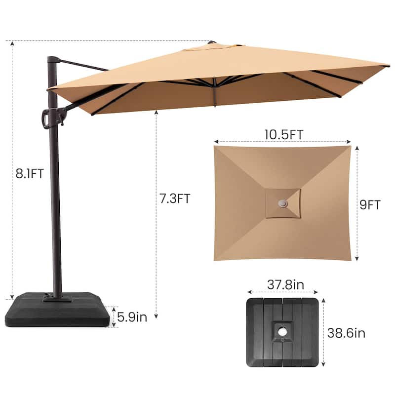9 x 10.5 FT Outdoor Patio Umbrella Cantilever-Offset Umbrella with 4-Piece Fillable Weighted Base