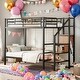 preview thumbnail 14 of 24, Twin Over Twin Metal Bunk Bed with Lateral Storage Ladder and Wardrobe,Space Saving Bunk Beds With Stairs,White Black