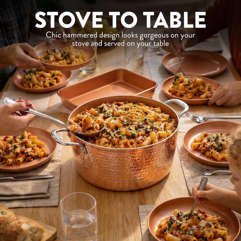 Gotham Steel Hammered Pots and Pans Copper 20 Piece Ceramic Nonstick Induction Cookware and Bakeware Set