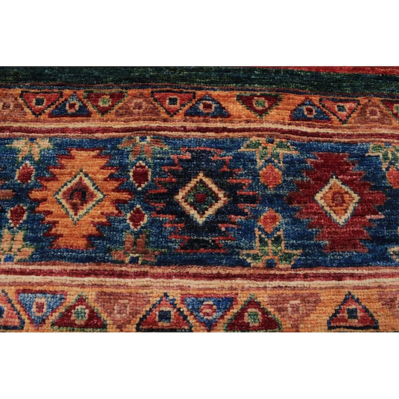 Modern Khurgeen Tawana Red/Blue Hand-knotted Wool Rug - 4'10 x 4'11 - 3'3'' x 3'4''