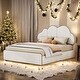 preview thumbnail 2 of 13, Beige Queen Size Soft Upholstered Platform Bed for Kids
