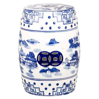 SAFAVIEH Ciriaca Mist Chinoiserie Blue Ceramic Decorative Garden Stool