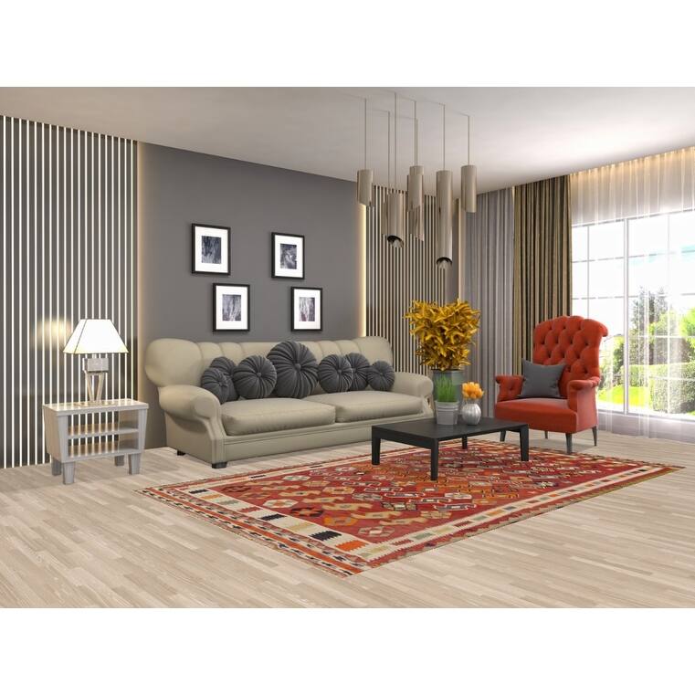 Vegetable Dye Kilim Qashqai Persian Antique Wool Carpet - 5'1"x 8'8"