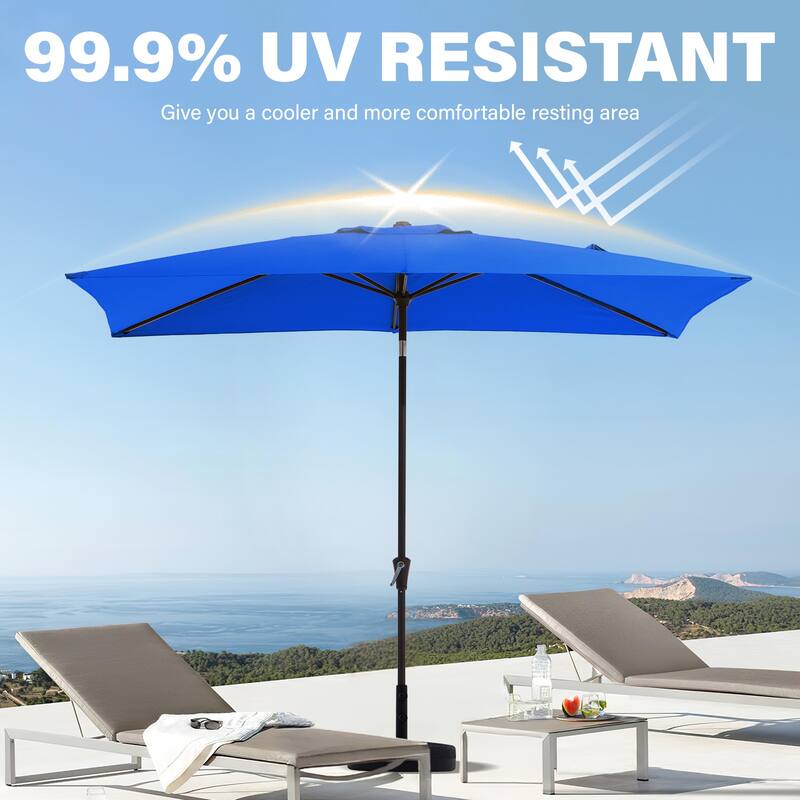 6.5*10ft Rectangular Patio Market Umbrella with Crank & Tilt, UV & Water-Resistant Canopy