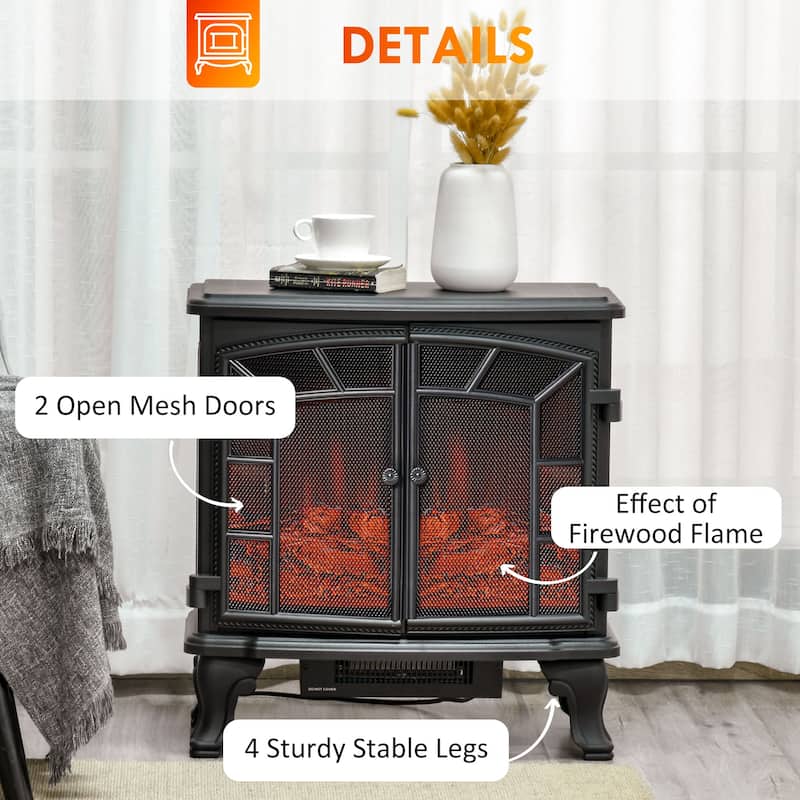 HOMCOM 25" Electric Fireplace Wood Stove, Freestanding Fireplace Heater, Timer and Remote Control, 750W/1500W, Black