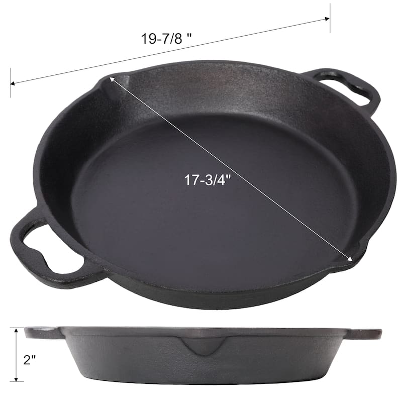 Anmytek Large Cast Iron Skillet Heavy Duty Pan Pre Seasoned Stovetop Oven Safe Cookware