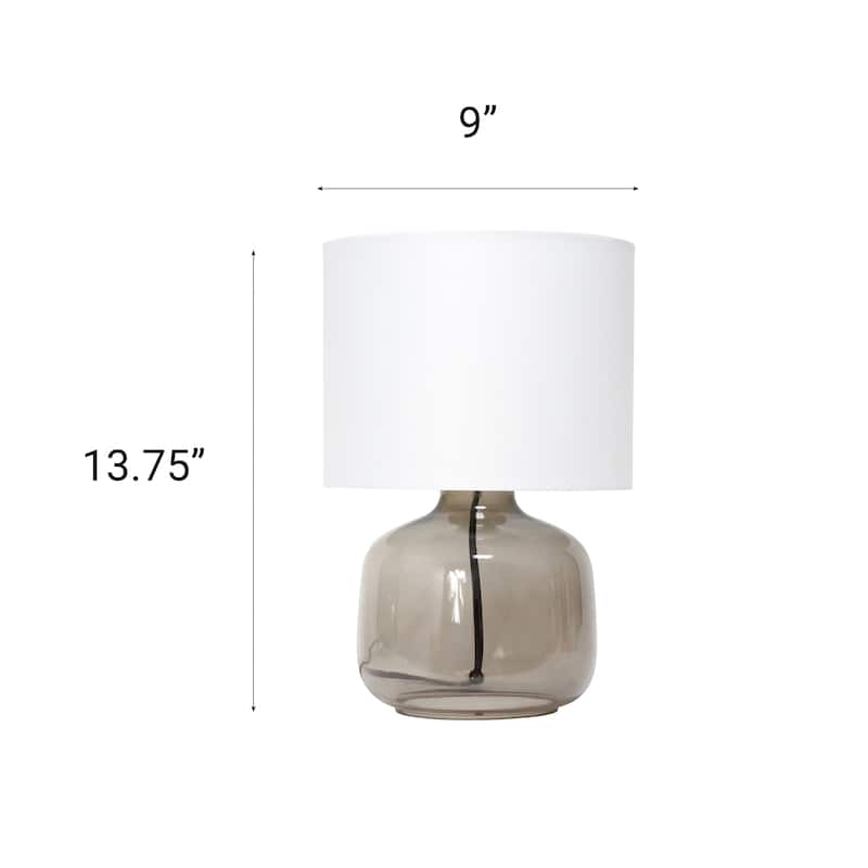 13.75" Modern Round Glass Table Lamp with Fabric Drum Shade for Bedroom or Living Room - 9"L x 9"W x 13.75"H