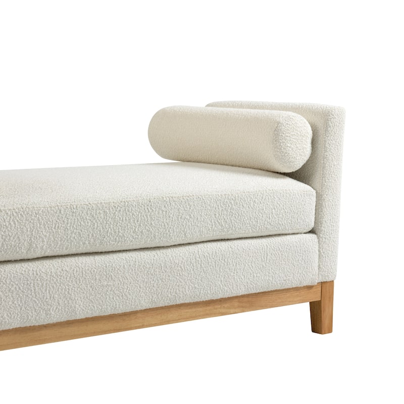 54.3"W Elegant Upholstered Bench, Ottoman with Wood Legs & 2 Bolster Pillows for End of Bed, Bedroom, Living Room, Entryway