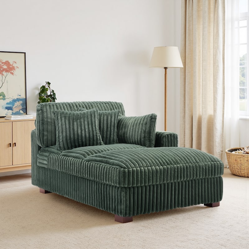 41" W Plush Corduroy Chaise Lounge with Pillows