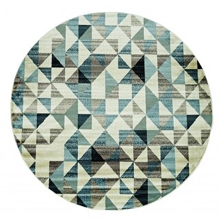 8' Round Blue Beige Nested Diamonds Modern Area Rug - 3'6
