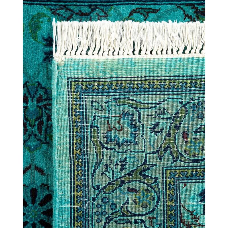 Overton Hand Knotted Wool Vintage Inspired Modern Contemporary Overdyed Blue Runner Rug - 2' 7" x 10' 4"