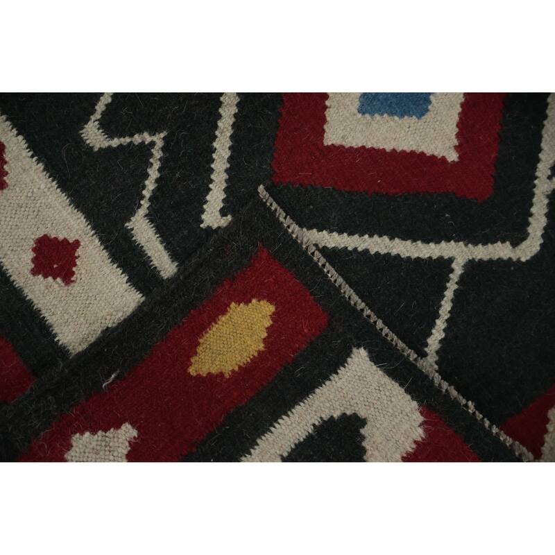 Hand Woven Oriental 100% Wool Carpet Southwestern Tribal Black Kilim Runner Rug - 15' 1'' X 3' 2''