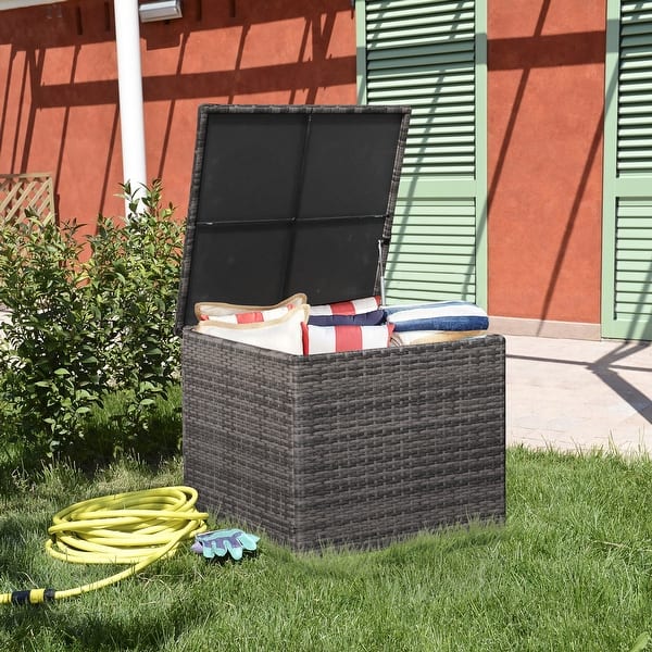 slide 2 of 19, Outdoor Wicker Storage Box 90 Gallon Resin Deck Box Grey