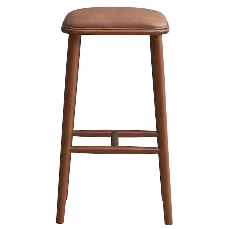 GDFStudio - Jason Mid-Century Modern 30" Bar Stool with Solid Wood Frame, Faux Leather Upholstery and Backless Design