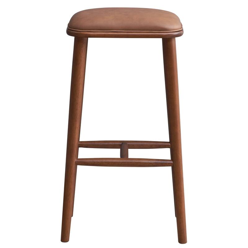Jason Mid-Century Modern Pu Leather Bar Stool Black Brown Solid Wood 13X17X30 Inches - Tan