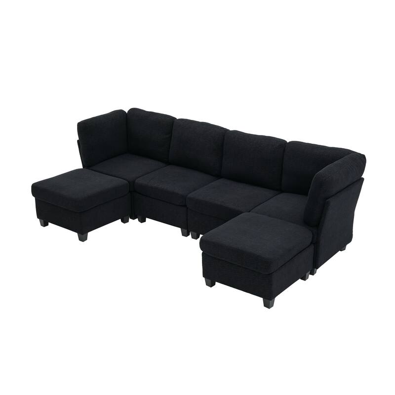 Modular Sleeper Sofa Bed U-shaped Sectional Couches with Hidden Storage Seat and Ottomans, Freely Combinable Chaise Lounge Sofa