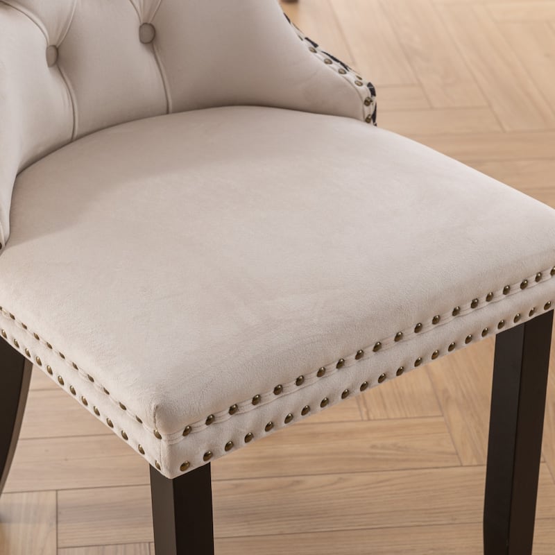 Plaid High Back Tufted Dining Chair, Velvet Soft Cushion Chair with Nailhead Trim Armless Wood Chair, Set of 2