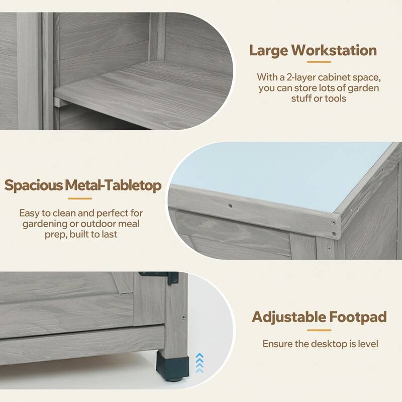 Outdoor Potting Bench with Storage Cabinet, Metal Top & Workstation