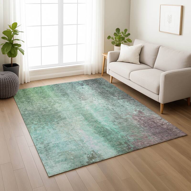 Machine Washable Indoor/ Outdoor Abstract Ombre Chantille Rug