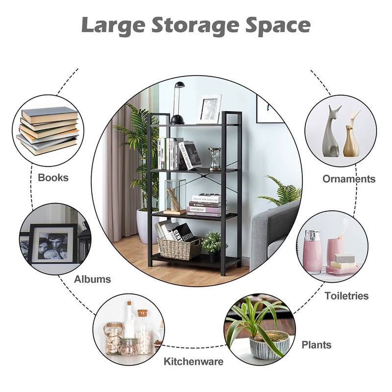Costway 4-Tier Bookshelf Industrial Bookcase Diaplay Shelf Storage