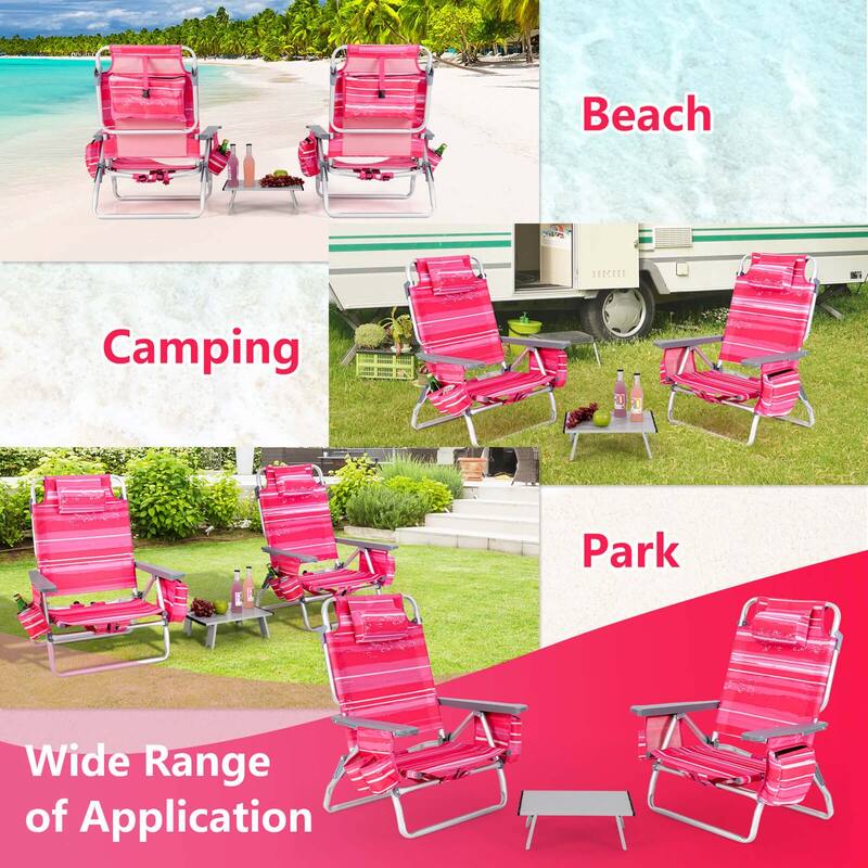 Costway 2-Pack Folding Backpack Beach Chair Table Set 5-Position