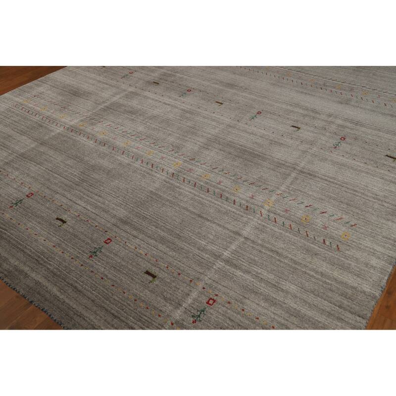 Hand Knotted Oriental 100% Wool Carpet Tribal Animal Pictorial Greys & Charcoal Gabbeh Area Rug - 9' 9'' X 7' 11''