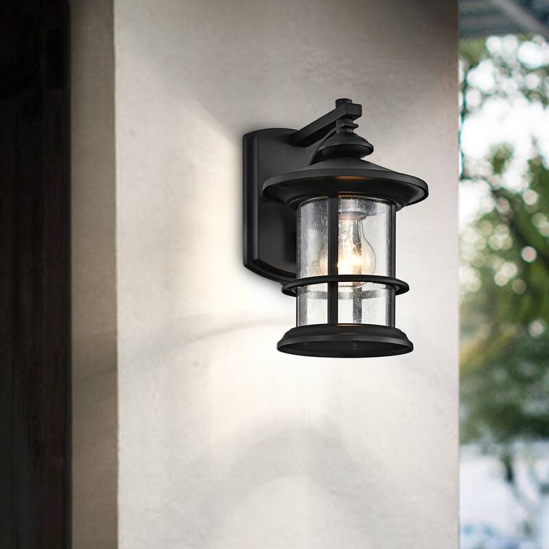 Outside Porch Light in Matte Black Finish with Clear Seeded Glass, 1-Light - 10*6*8