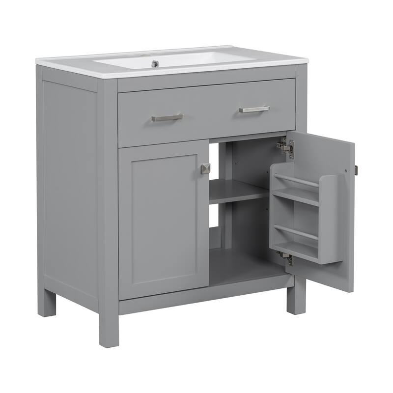 Bathroom Vanity with Sink Top, Bathroom Cabinet with Drawer and Two Doors, Freestanding Storage Cabinet with Shelf