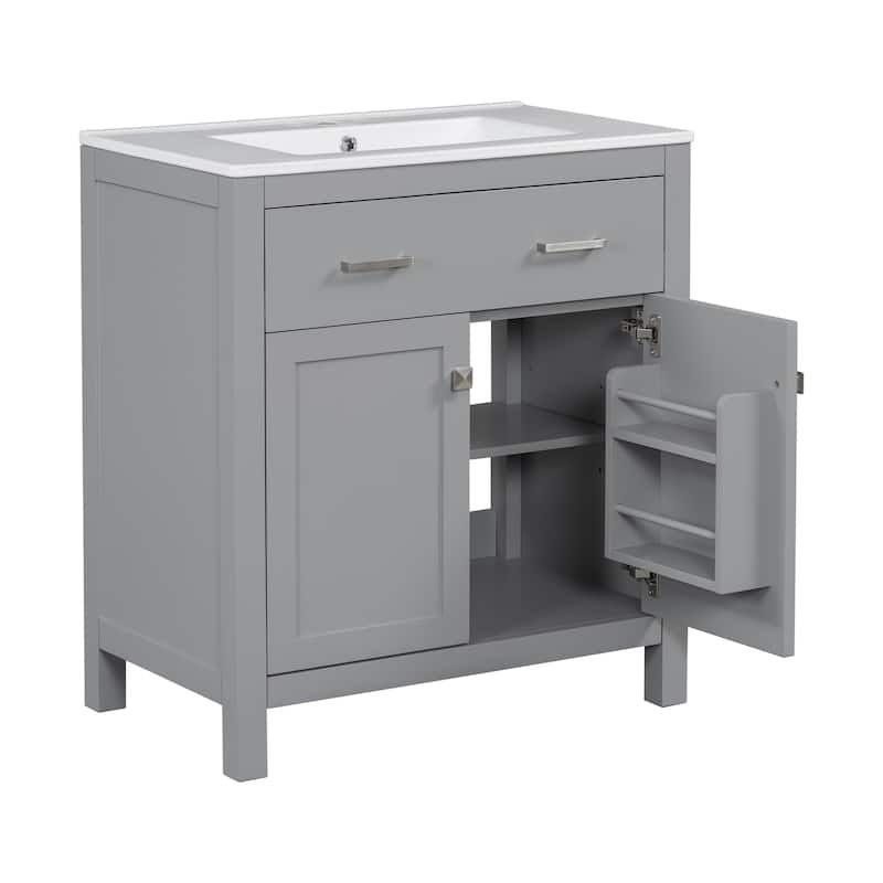 GDFStudio - Bambi Wood & Ceramic Double Bathroom Vanity Set with Sinks, Soft-Close Doors & Flip Drawer