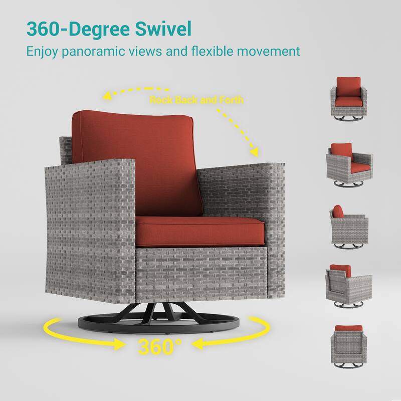 BONOSUKI 2-Piece Patio Chair Set Brown Rattan Swivel Rocking Chair Set, Outdoor Furniture PE Wicker Set