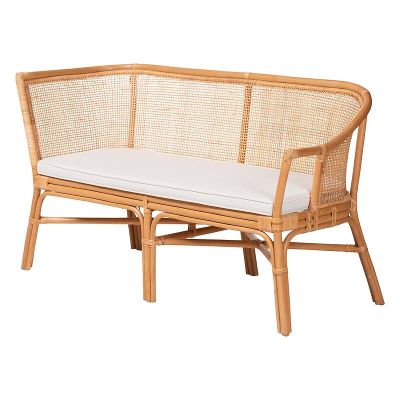 Adede 2-Piece Natural Rattan Corner Bench Set - Handwoven Wicker L-Shaped Dining Nook Seating, Boho Coastal Set