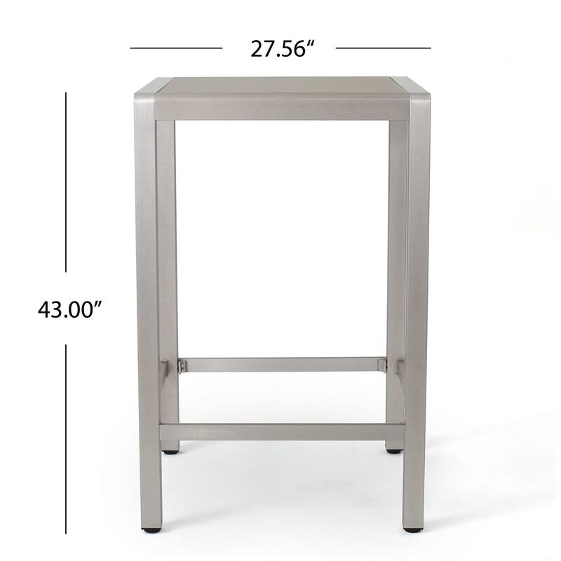 43" Outdoor Aluminum Frame Bar Table with Glass Table Top, Grey Finish