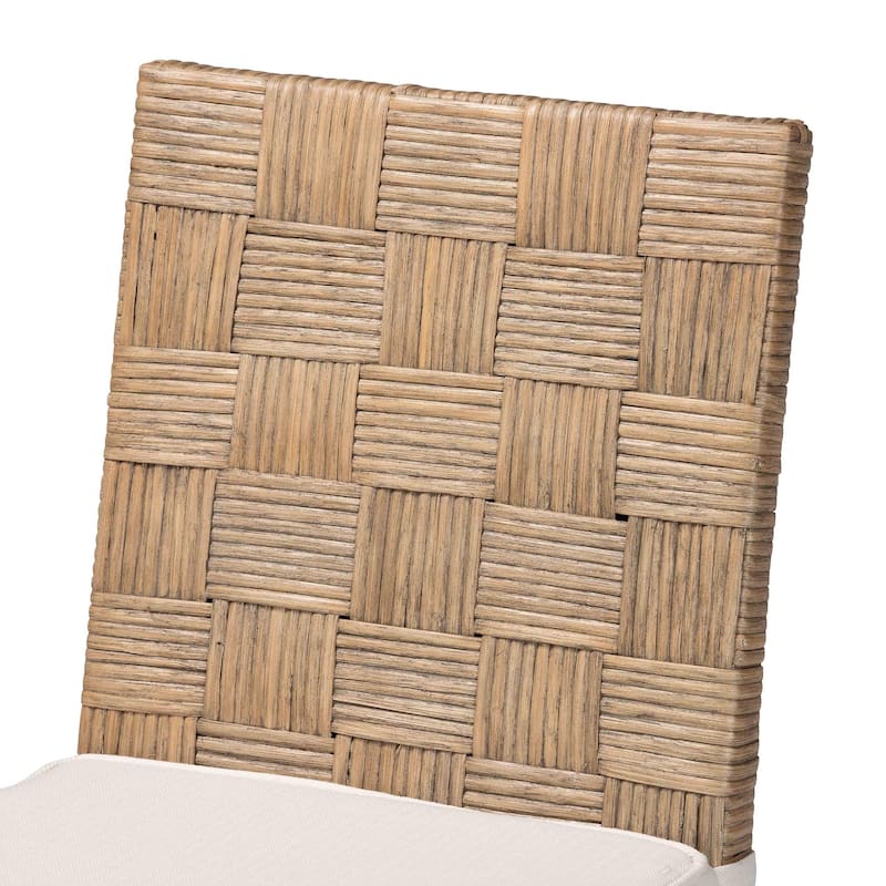 Fatima Natural Rattan Dining Chair with Cushion - Handwoven Wicker Side Chair with Basketweave Back and Seat, Coastal Seating