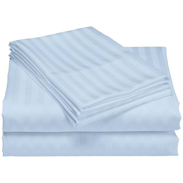 1200 Thread Count Cotton Deep Pocket Luxury Hotel Stripe Sheet Set - Blue - Queen