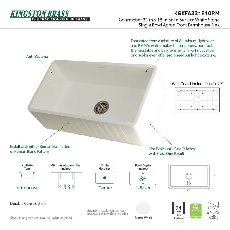 Kingston Brass Arcticstone 33" Farmhouse Single Basin Stone Composite