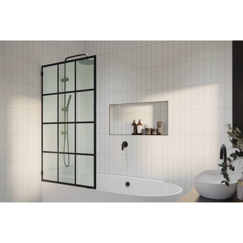 Esprit 58.25" x 30" French Monture Noir - Single Fixed Bath Panel - Black