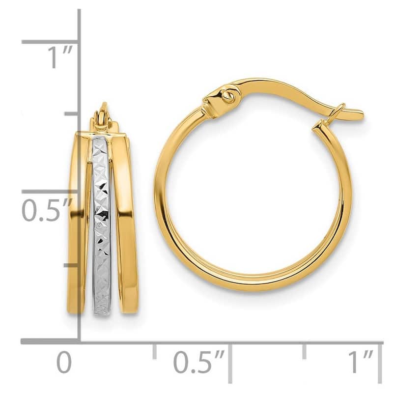 Curata 14k Two Tone Gold Polished and Diamond cut Hoop Earrings - 17.9x17.1mm