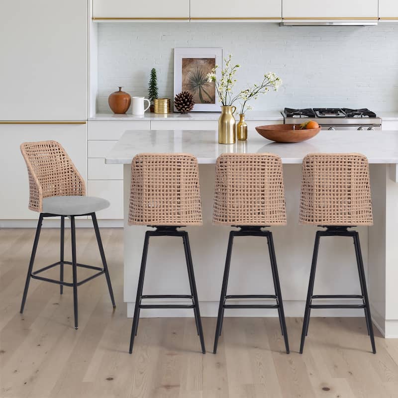 28.8" Indoor Swivel Wicker Barstools - Light Grey - Set of 4