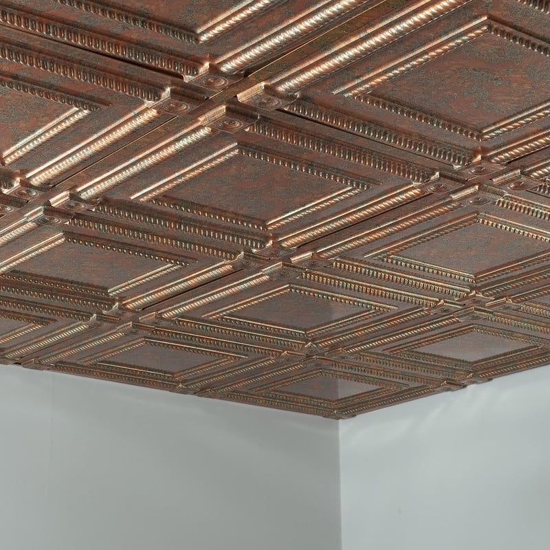FASÄDE Coffer Decorative Vinyl 2ft x 2ft Lay in Ceiling Panel in Copper Fantasy (5 Pack)