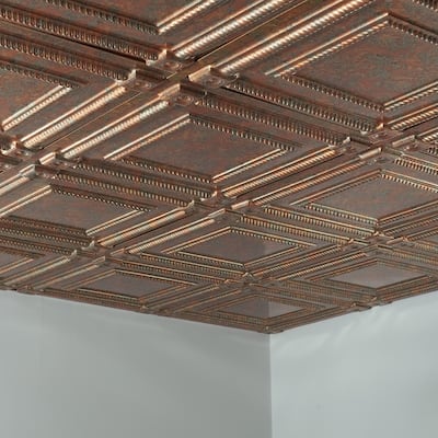 FASÄDE Coffer Decorative Vinyl 2ft x 2ft Lay in Ceiling Panel in Copper Fantasy (5 Pack)