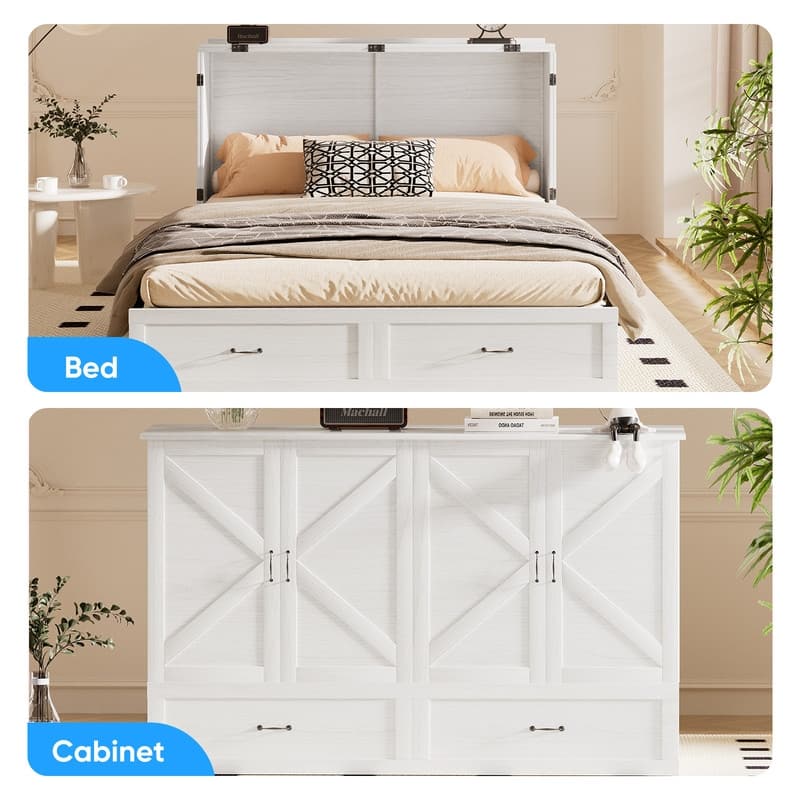 Mixoy Modern Queen Size Murphy Bed Chest with USB ports & Storage Drawers, No Mattress